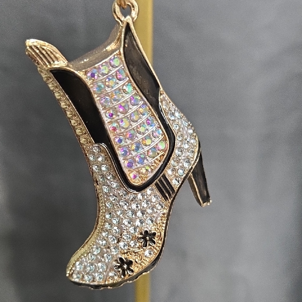 Gold Crystal Embellished Boot Keychain Charm - Women's Key & Card Holder Accent